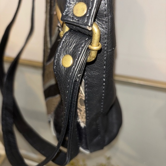 Great American Leather Works Patchwork Crossbody Handbag Black and Brown - Picture 9 of 15